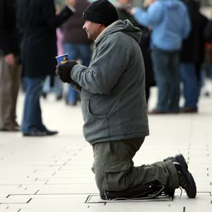 Ein Bettler, aufgenommen in der Hamburger City.