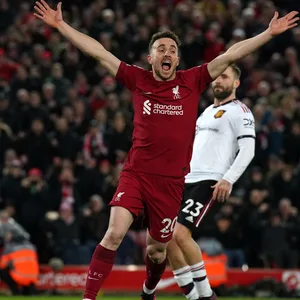Liverpools Diogo Jota feiert Treffer gegen Manchester United