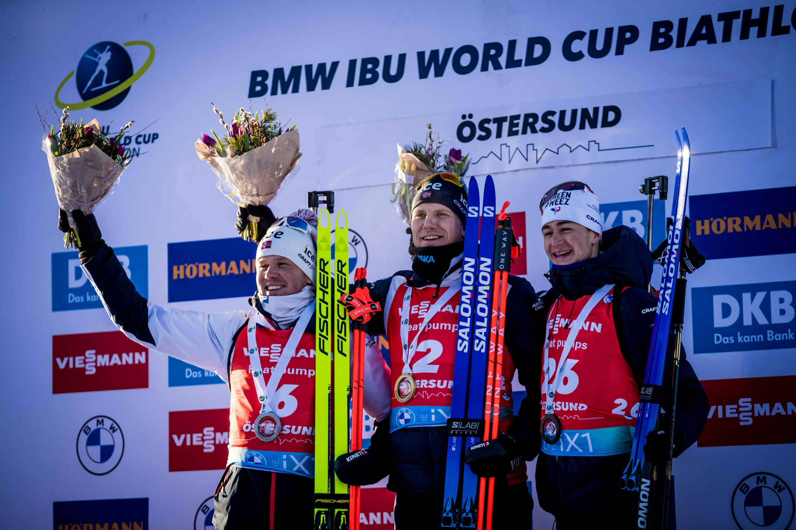 Siegerehrung beim Biathlon-Weltcup in Östersund