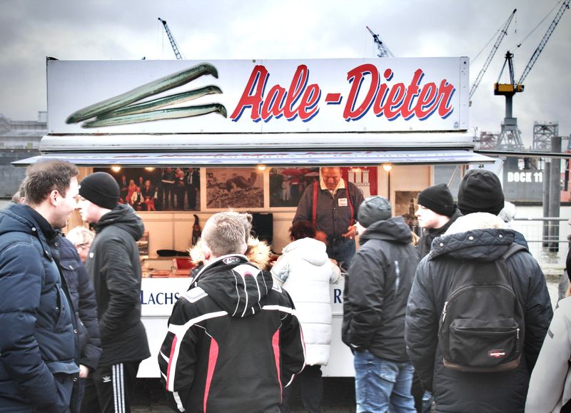 Aale Dieters Stand auf dem Fischmarkt.