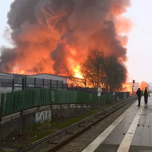 Das Großfeuer, das am Ostersonntag in Hamburg mehrere Lagerhallen zerstört hat, ist am Folgetag immer noch nicht gelöscht.