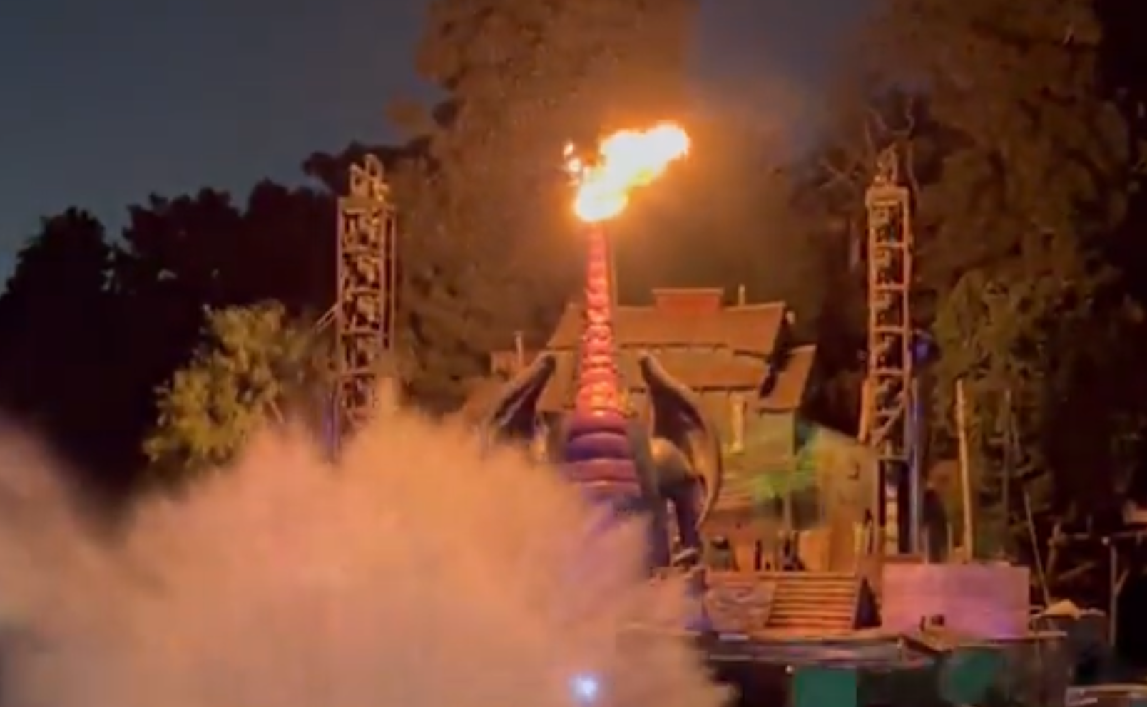 Bei der Live-Show „Fantasmic!“ brannte eine etwa 14 Meter hohe Drachenfigur lichterloh.