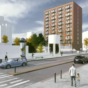 Das heutige Ärzte- und Wohnhaus, das auch zum Komplex des Einkaufszentrums gehört, soll zu einem reinen Wohnhaus mit Klinkerfassade werden.