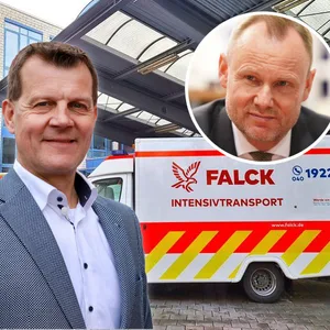 Falck-Chef Klaus Runggaldier und Innensenator Andy Grote (kl. Foto): Sie streiten über die Zukunft von Falck in Hamburg.