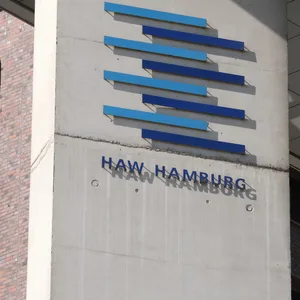 Das Logo der HAW Hochschule für Angewandte Wissenschaften am Berliner Tor in Hamburg