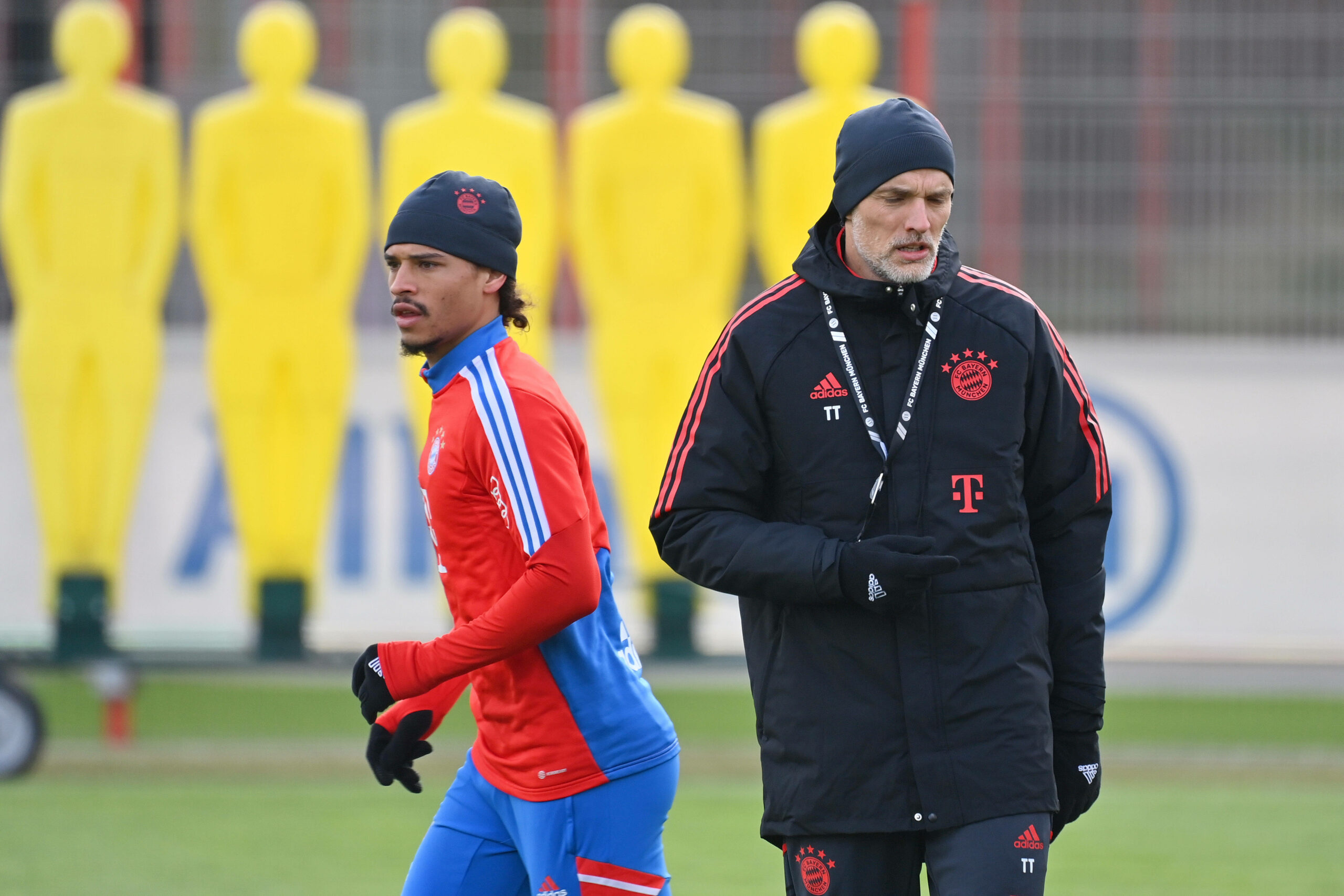 Leroy Sané und Thomas Tuchel im Training des FC Bayern