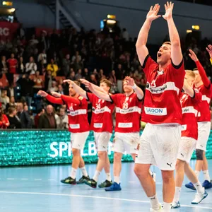 HSV-Handball-Spieler feiern ihren Sieg