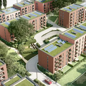 Die Visualisierung zeigt das neue Quartier mit dem Namen „Neue Mitte Stellingen“ am Sportplatzring. Jetzt sind weitere Flächen dafür ausgeschrieben worden. (Archivbild)