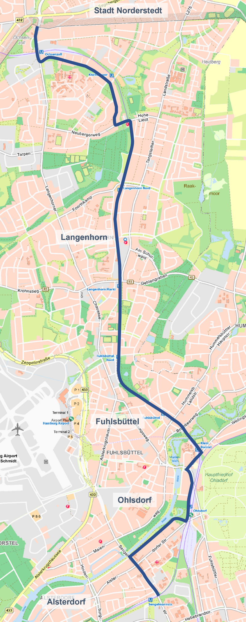 So soll der Radschnellweg auf dem Hamburger Gebiet verlaufen. Sechs Kilometer verlaufen auf einer ehemaligen Güterbahntrasse.