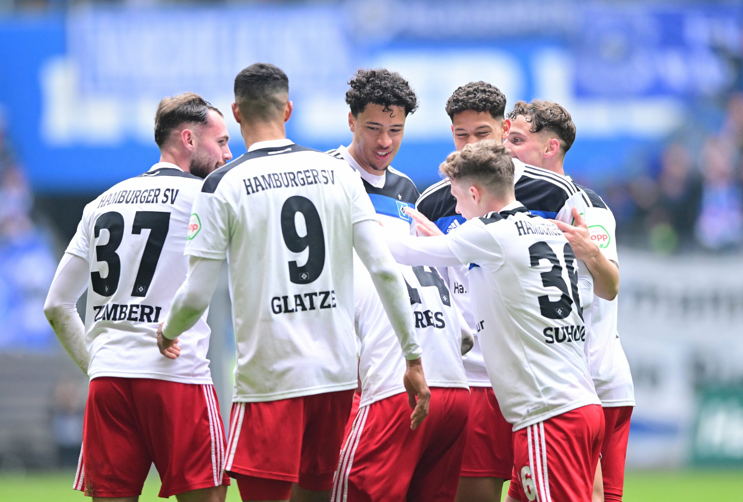 HSV-Profis feiern das Tor zum 6:1 gegen Hannover 96