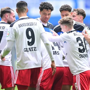 HSV-Profis feiern das Tor zum 6:1 gegen Hannover 96