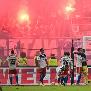 Die HSV-Profis jubeln vor ihren Fans