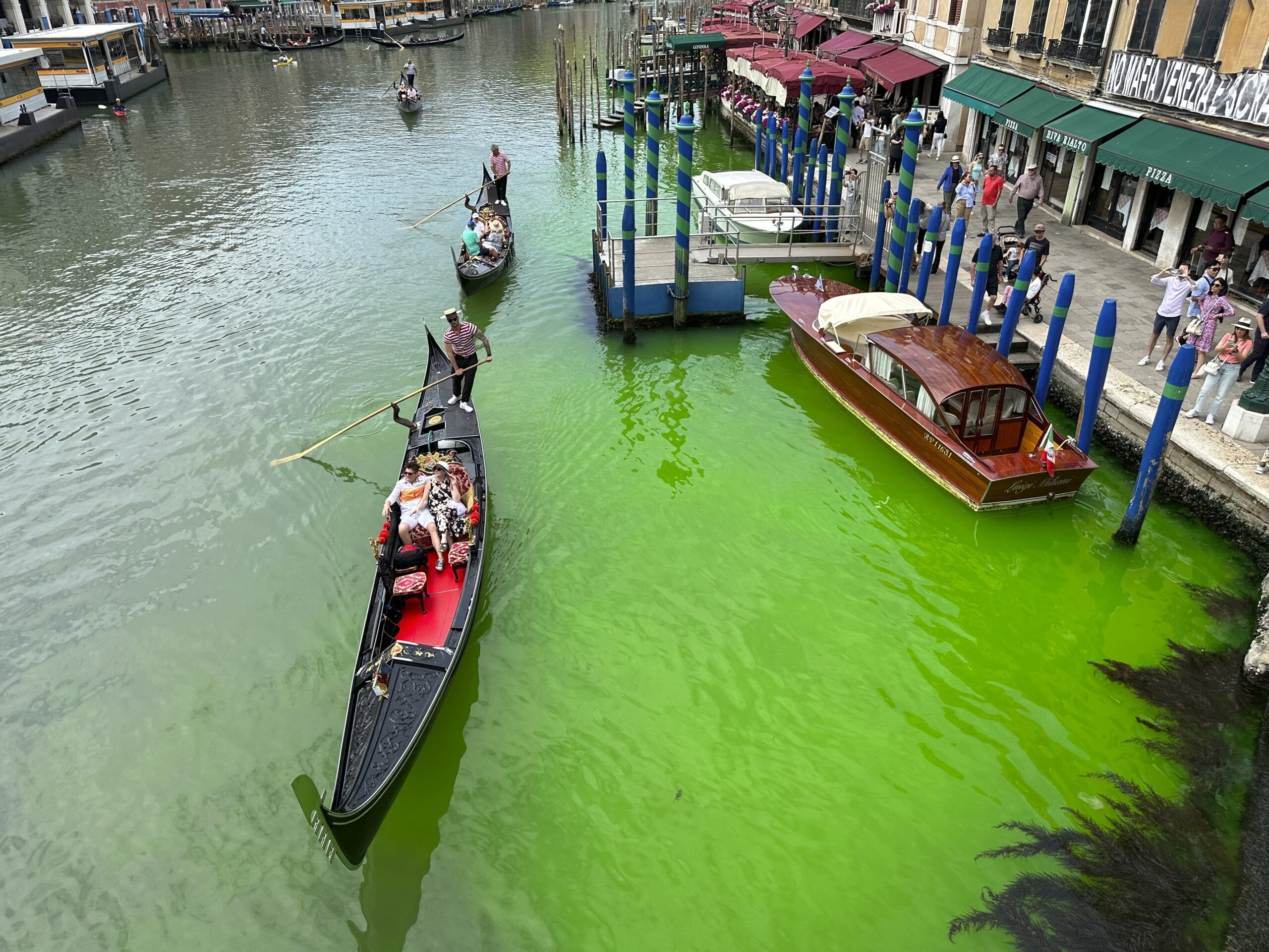 Eine grün schimmernde Flüssigkeit im berühmten Canale Grande von Venedig hat für Aufregung in der Lagunenstadt gesorgt.