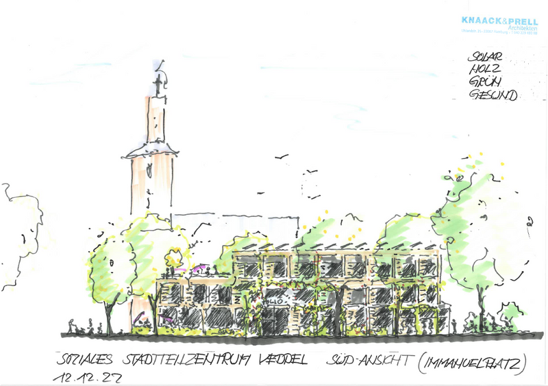 Kirche, Bäume, Raum für alle: So stellen sich die Architekten das künftige Stadtteilzentrum vor.