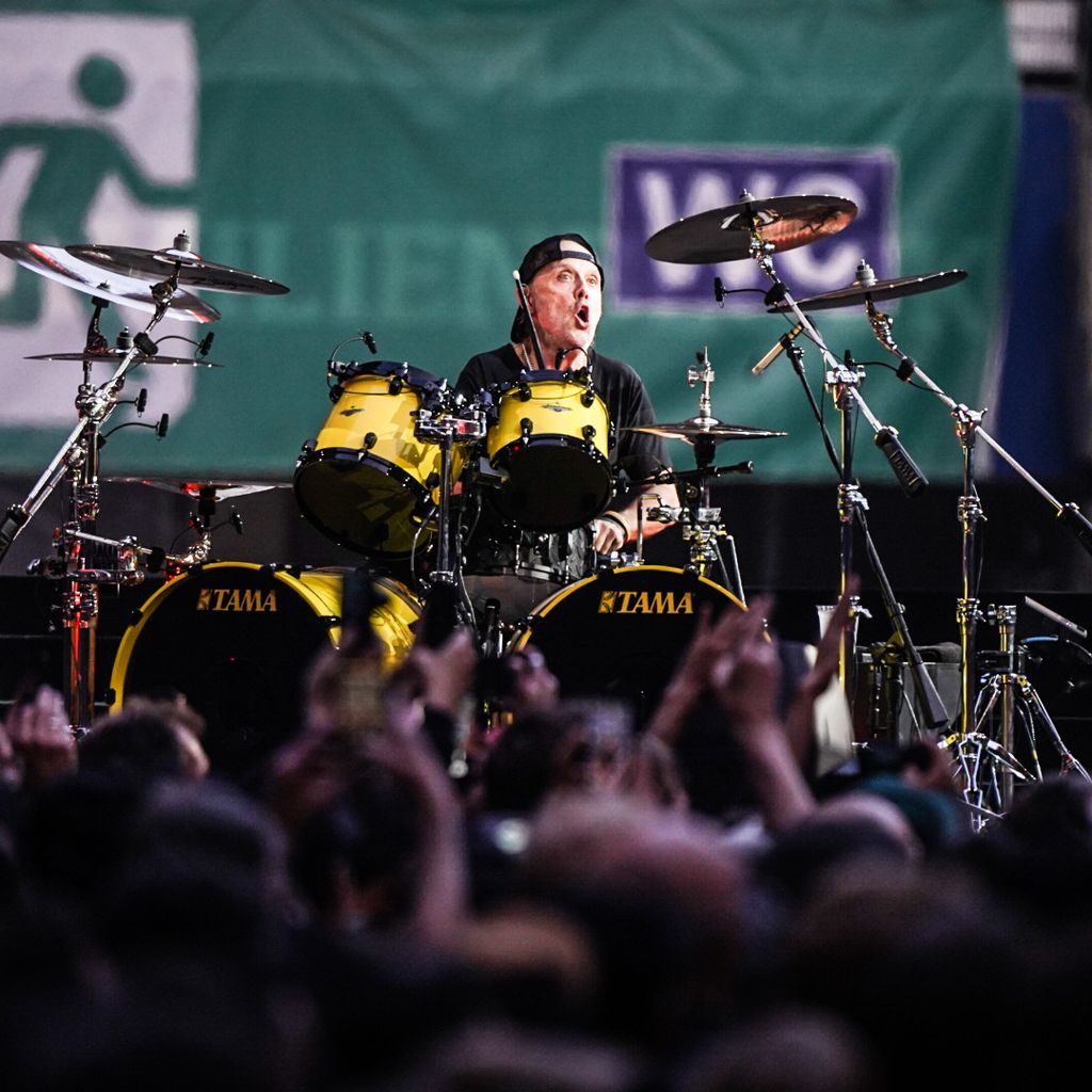 Lars Ulrich, drummer from Metallica, on stage in the Volksparkstadion.