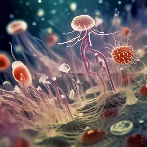 Künstlerische Darstellung einer Ansammlung ursprünglicher eukaryotischer Organismen der «Protosterol Biota», die eine mikrobielle Matte auf dem Meeresboden besiedeln.