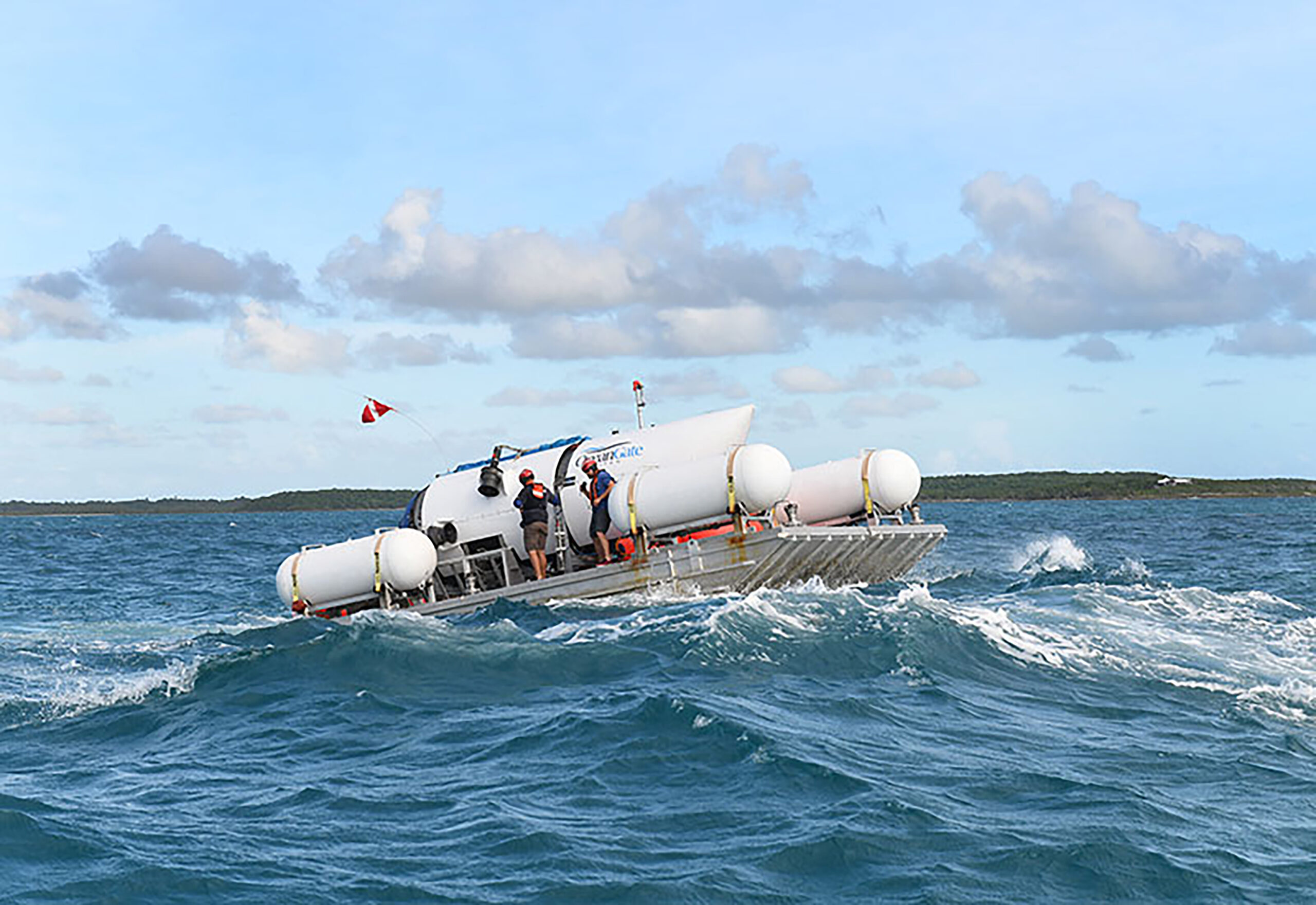 Dieses undatierte von OceanGate Expeditions herausgegebene Foto zeigt das Tauchboot „Titan“, mit dem die Wrackstelle der „Titanic“ besucht wird.