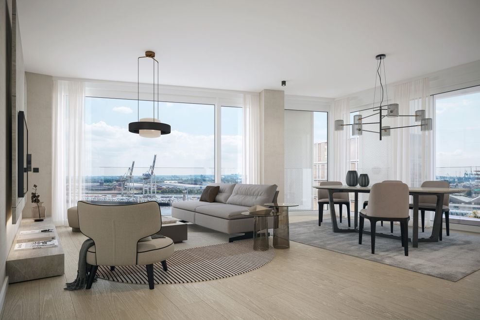Mit Blick auf die HafenCity: So werden die Wohnungen von innen aussehen.