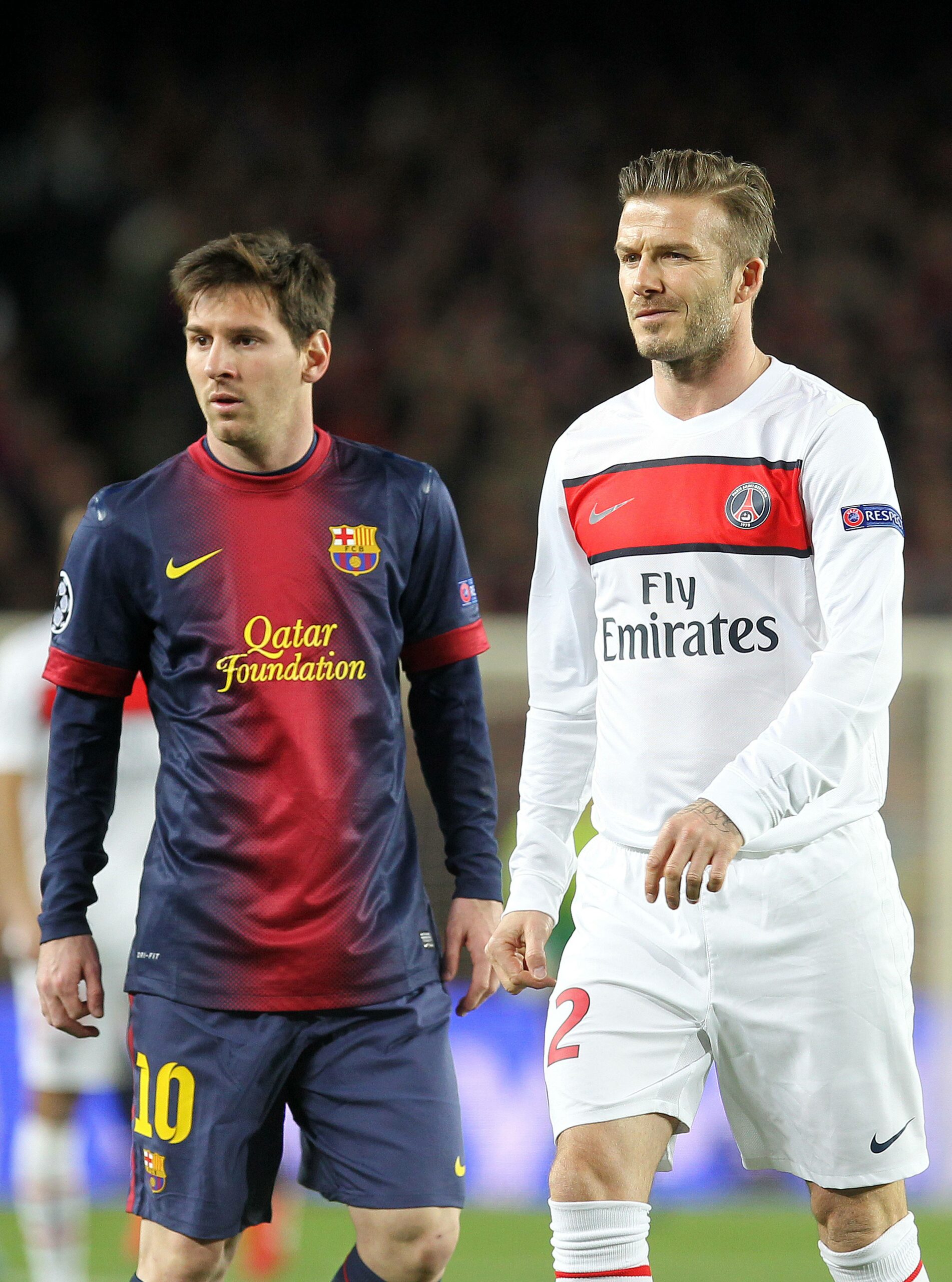 Messi und Beckham auf dem Platz