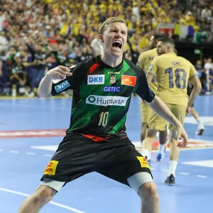 Magdeburgs Gisli Thorgeier Kristjansson jubelt