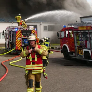 Die Lagerhalle eines Reifenhandels in Melsdorf bei Kiel brannte am Mittwochnachmittag vollständig aus.