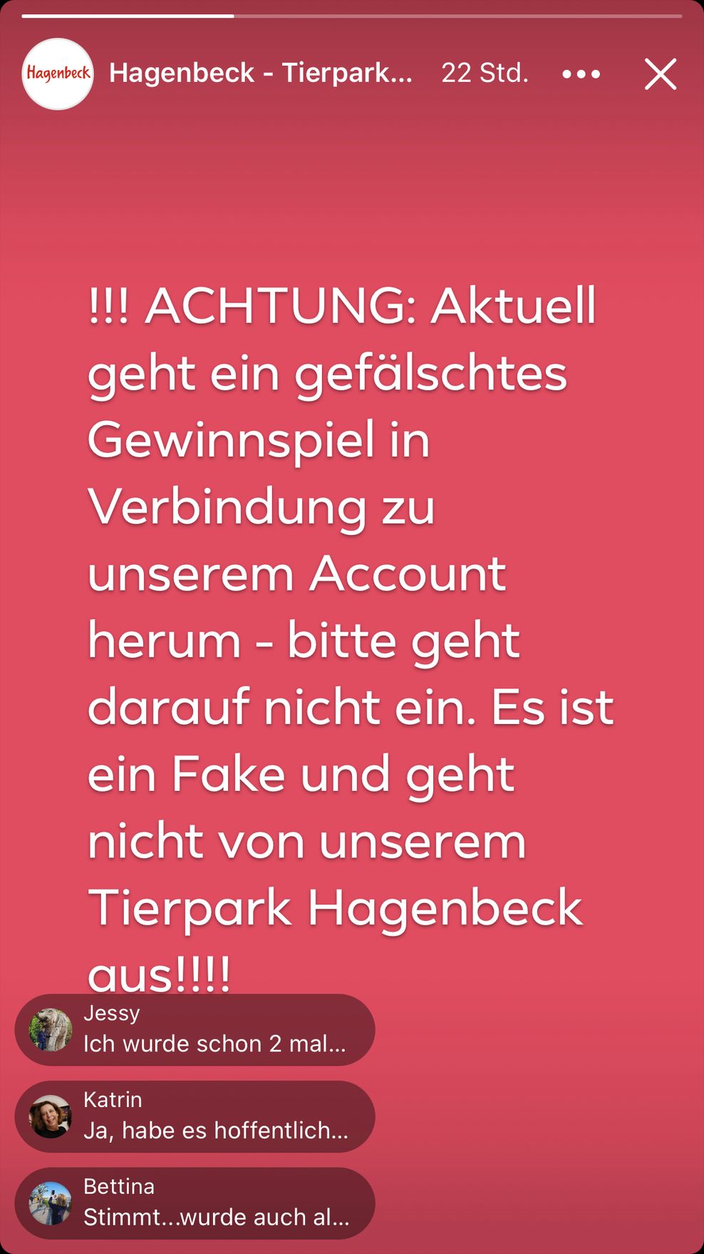 Mit dieser Nachricht warnte Hagenbeck Anfang der Woche seine Facebook-Follower.