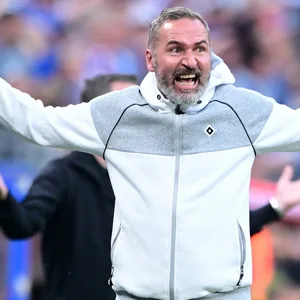 HSV-Trainer Walter regt sich an der Seitenlinie im Spiel gegen Stuttgart auf