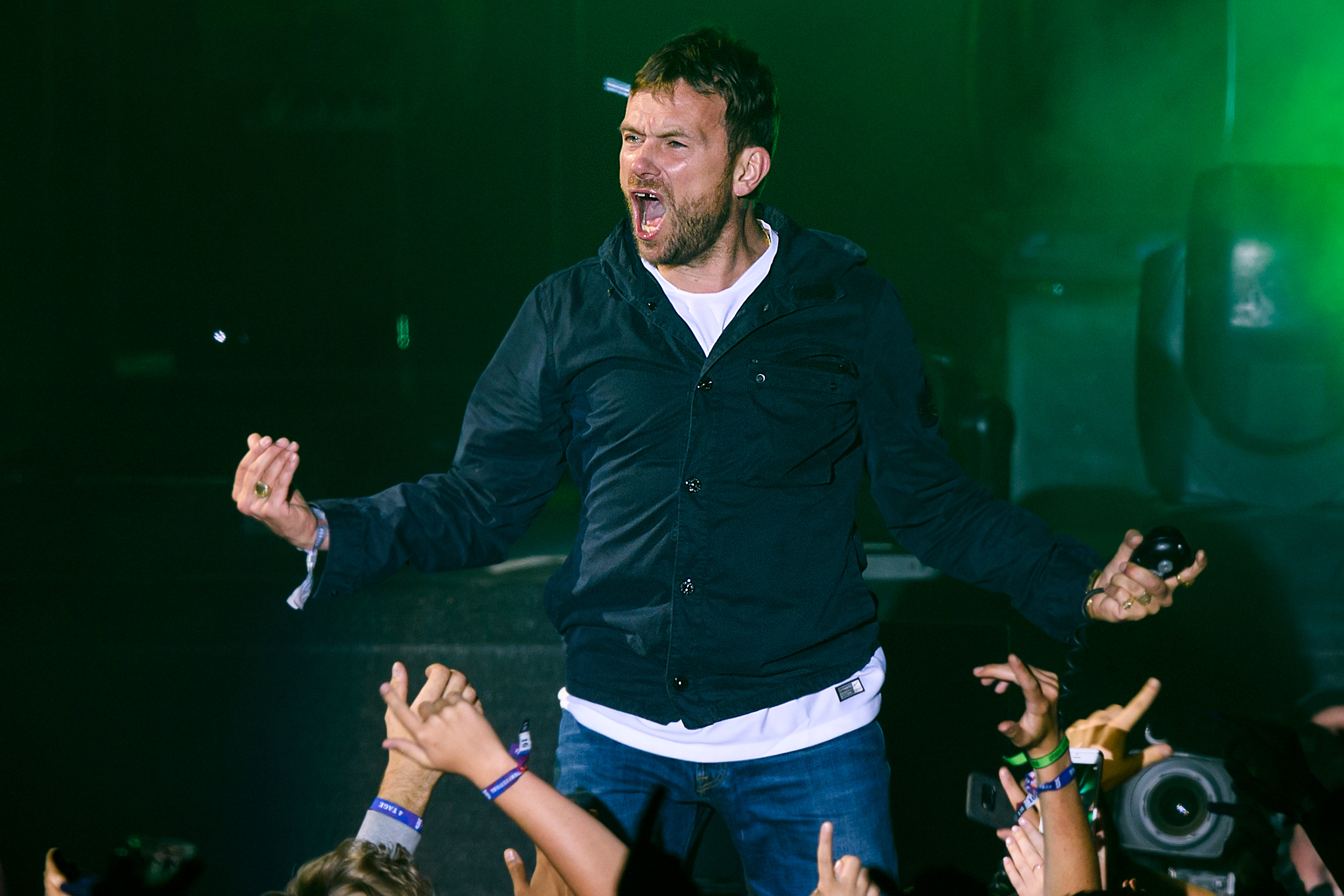 Damon Albarn, Sänger der britischen Popband Gorillaz, tritt beim Gurtenfestival, Openair Musikfestival in der Schweiz, auf.
