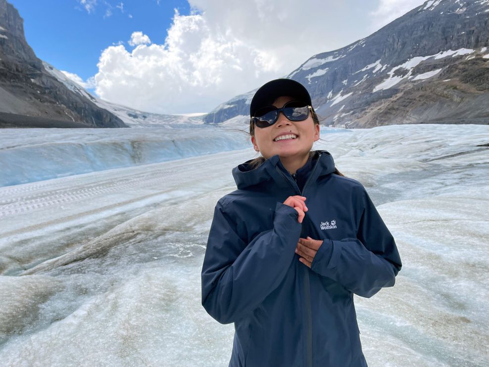 Yahui Miao am Athabasca-Gletscher in den Rocky Mountains.