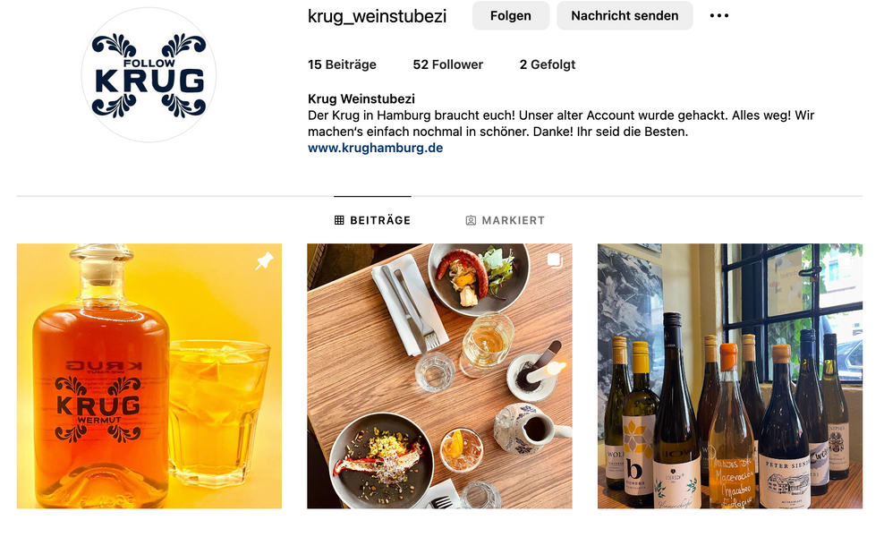 Neues Instagram-Profil Restaurant „Krug“