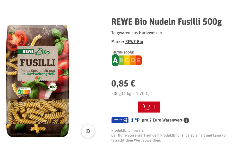 Rewe-Bio-Fussili Eigenmarke