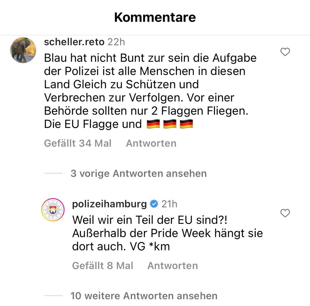 Ein Instagram-Kommentar unter dem Video der Polizei