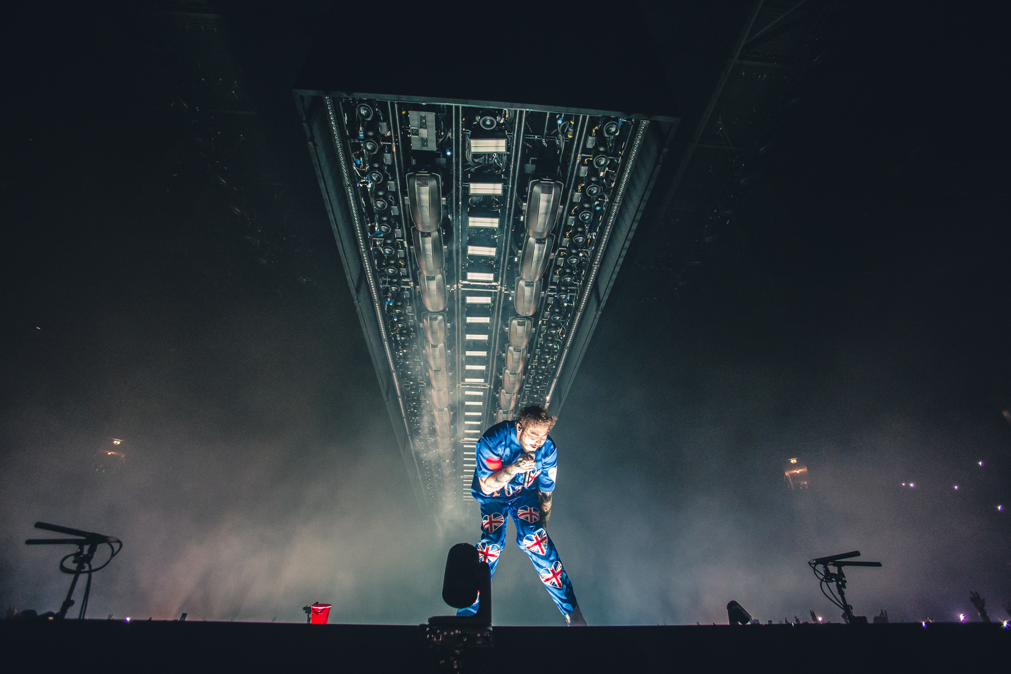 Post Malone, US-amerikanischer Rapper, der eigentlich Austin Richard Post heißt, performt bei seinem Auftritt in der Manchester Arena im Rahmen seiner UK-Tour 2019