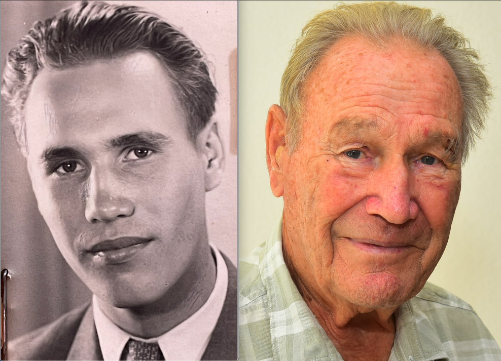 Zwei Fotos zeigen Hajo Breckwoldt als jungen (l.) und als alten Mann