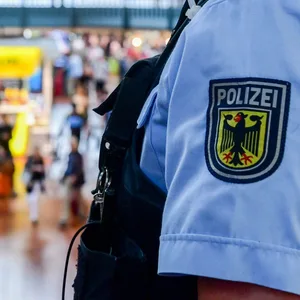 Hamburger Hauptbahnhof: im Vordergrund ein Polizist, dahinter die Wandelhalle