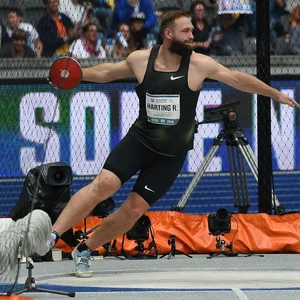 Olympiasieger Robert Harting beim Diskurswurf 2018