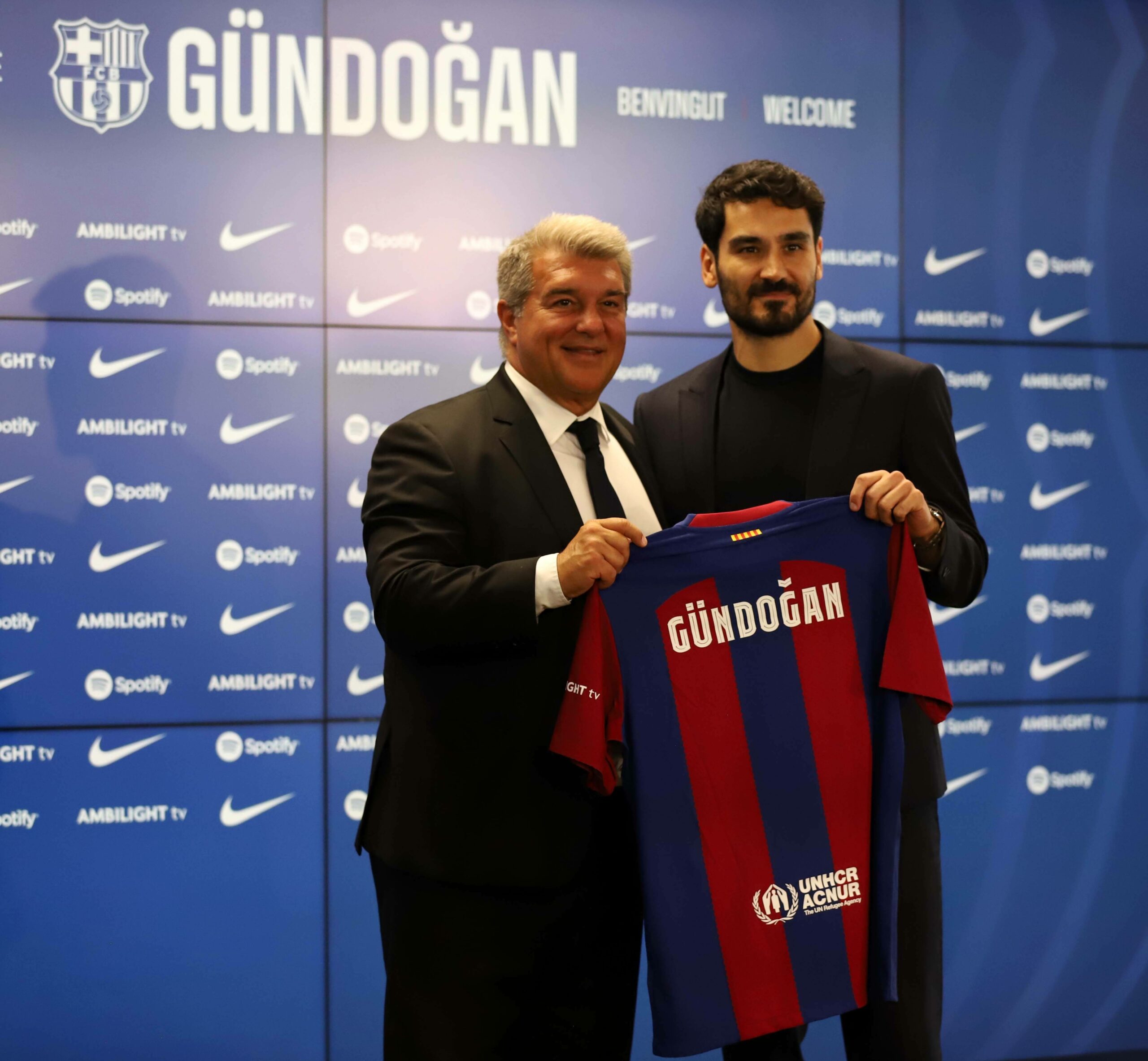 Joan Laporta Präsident vom FC Barcelona bei der Vorstellung mit Ilkay Gündogan