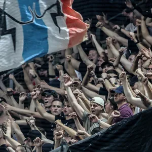 Die Fans des PSV Eindhoven beim Auswärtsspiel gegen Sturm Graz in der dritten Runde der Champions League Qualifikation