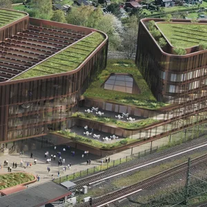 So soll er einmal aussehen: der riesige Mobilitäts-Hub und Stadtteiltreff „Zusammenhub“ auf der Veddel.
