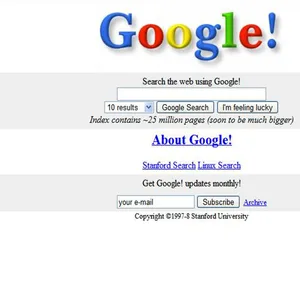 So sah Google bei seiner Gründung im Zeitalter der Dial-Up-Verbindungen aus.