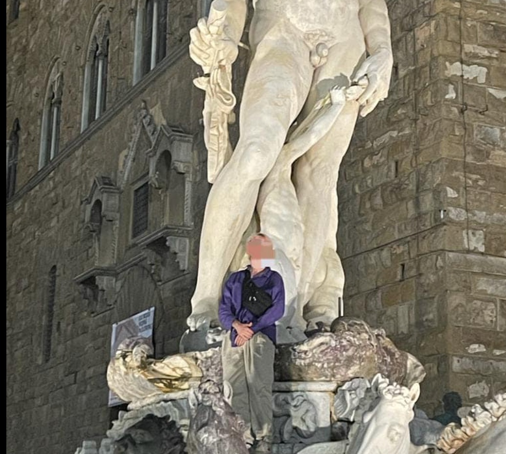 Der deutsche Tourist vor dem Neptunbrunnen in Florenz