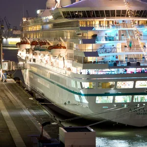 Die „Artania“ liegt im Hafen von Hamburg (Archivbild).