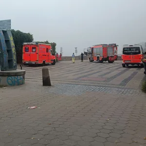 Einsatzfahrzeuge der Feuerwehr am Elbstrand Övelgönne.
