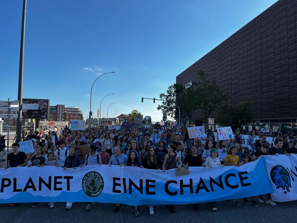 Der Demonstrationszug auf dem Steintorwall in der Hamburger City.