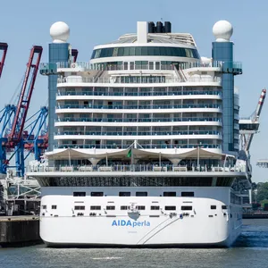 Das Kreuzfahrtschiff „Aida Perla“ der Reederei Aida Cruises parkt im Hamburger Hafen. (Archivbild)