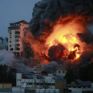 Rauch und Flammen steigen auf, nachdem israelische Streitkräfte ein Hochhaus in Gaza-Stadt angegriffen haben.