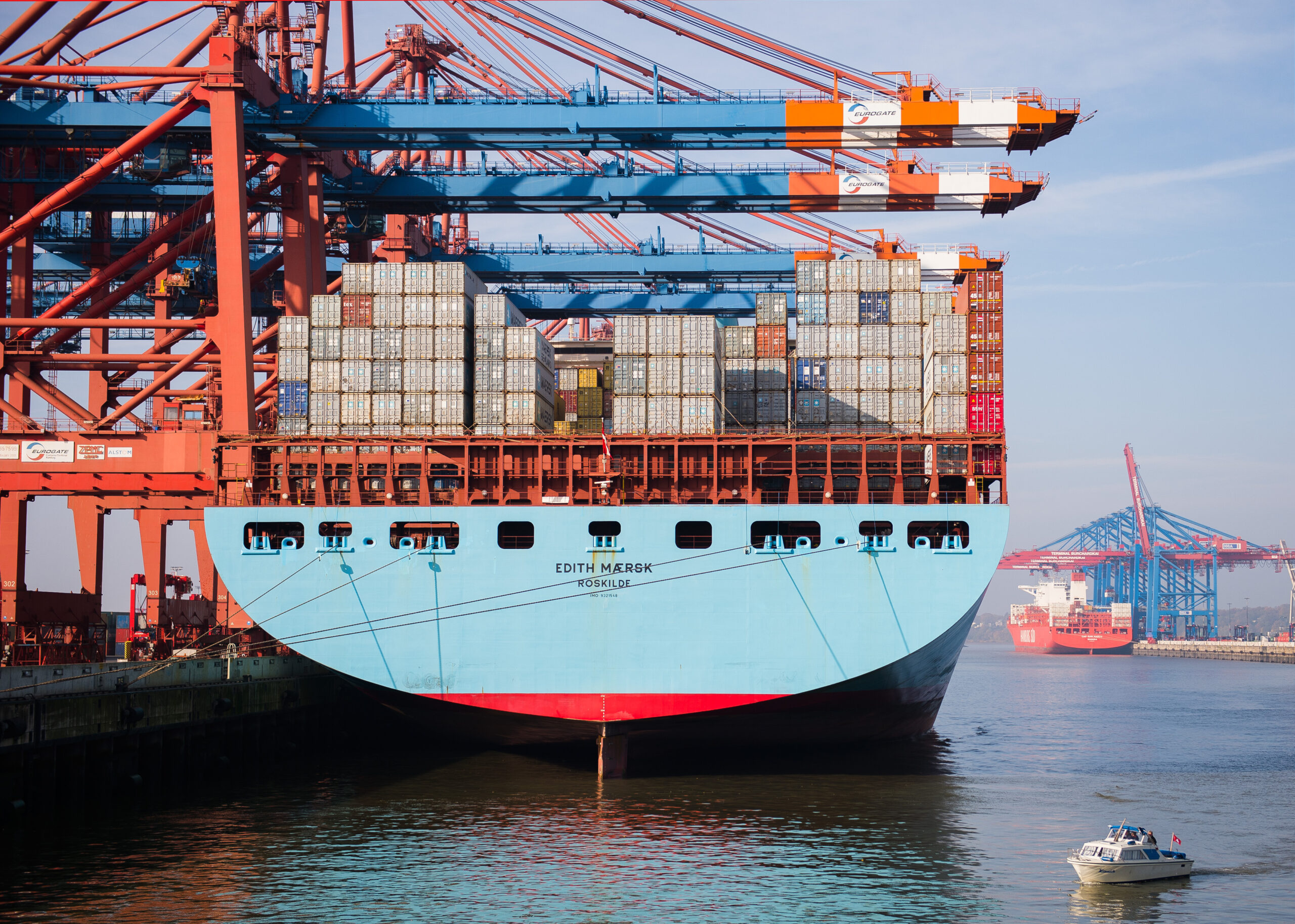 der Maersk-Containerfrachter „Edith Maersk“ im Hamburger Hafen (Archivfoto)