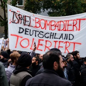 Plakate auf der Pro-Palästina-Demo in St. Georg.