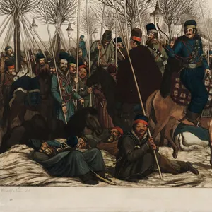 Dieses Bild des Künstlers Christoph Suhr (1771-1842) zeigt die Besetzung Hamburgs durch russische Soldaten 1813, die das Ende der Franzosenzeit eingeläutet hat. (Illustration)