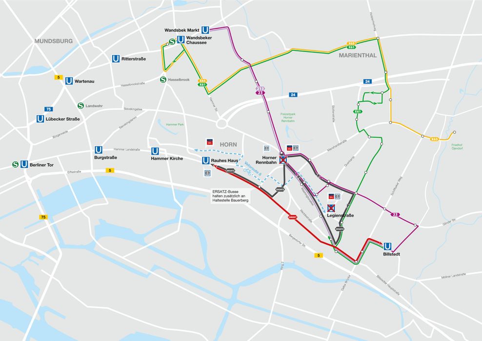 Während der Sperrung der Haltestelle Legienstraße werden einige Buslinien umgeleitet.